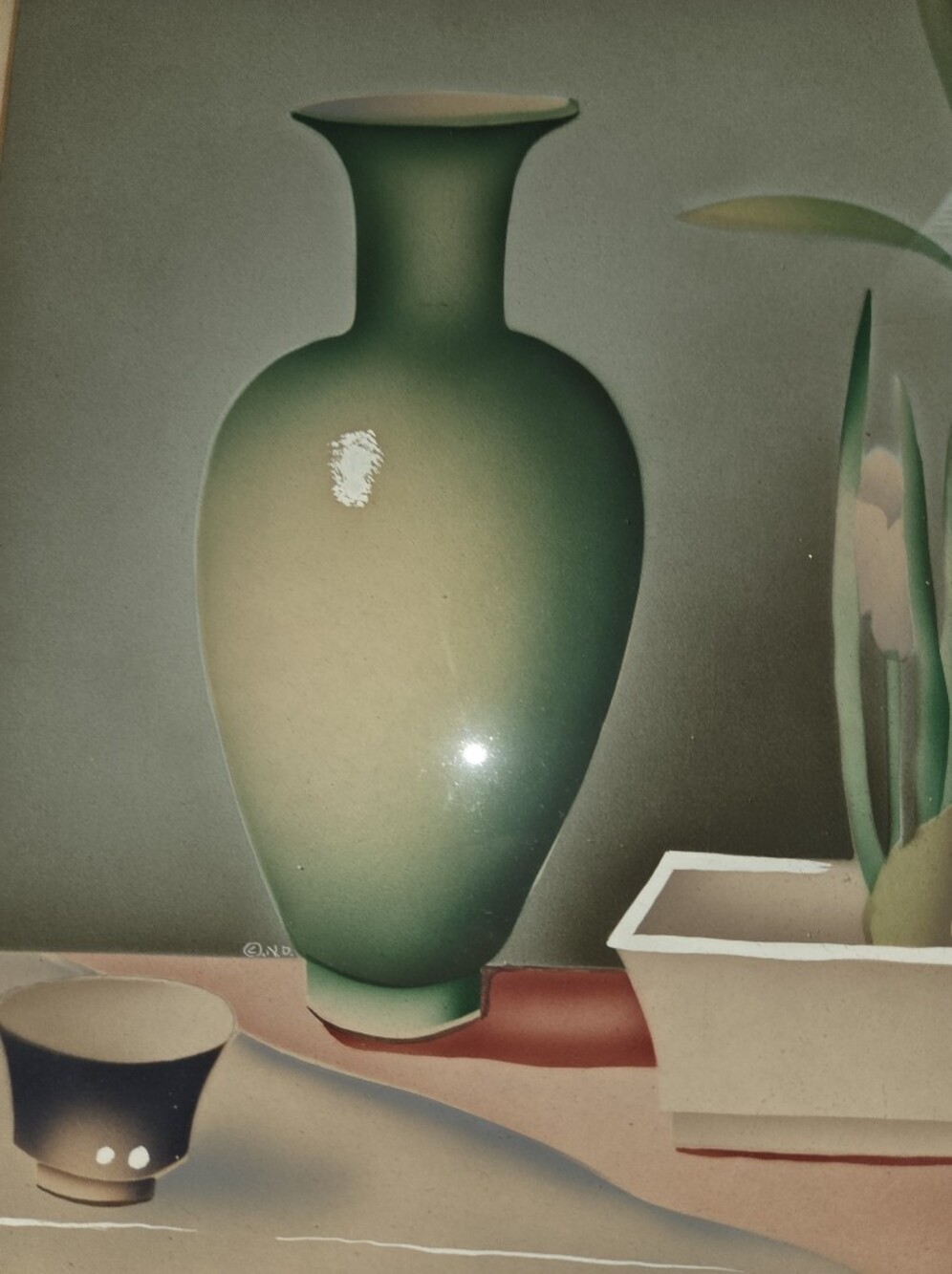 Benjamin Jorj Harris Watercolor Airbrush Painting Circa 1949 - Picture 3 of 16